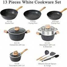 SODAY 12pcs Pots And Pans Set Non Stick Kitchen Cookware Sets Induction Cookware Nonstick Granite Cooking Set With Frying Pans, Saucepans, Steamer - 17 件黑色/帶 6.5QT 砂鍋和 4 個鍋具保護器 - View 5