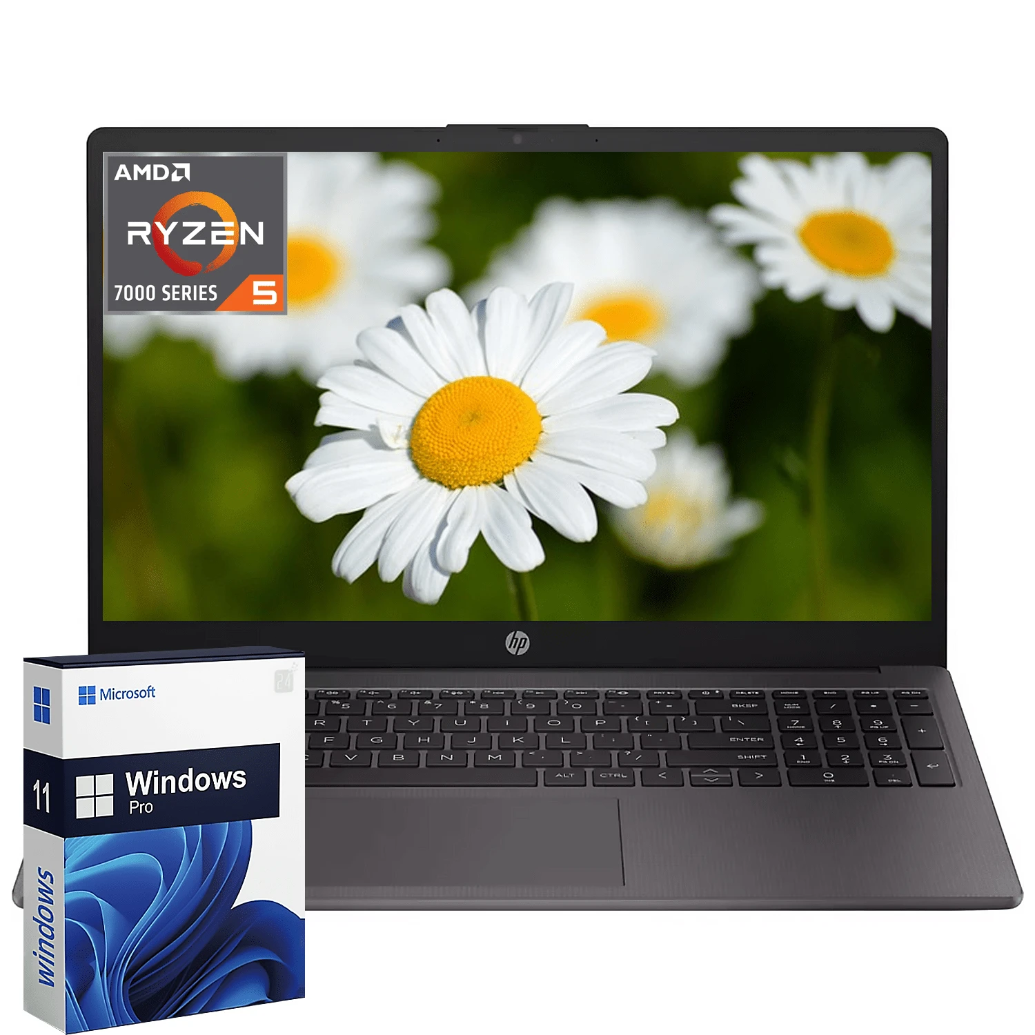 HP 255 G10 15.6" FHD (1920*1080) Business Laptop, AMD Ryzen 5 7530U, ‎AMD Radeon Graphics, Numeric Keypad, Webcam, Wi-Fi 6, Windows 11 Pro, Dark Ash Silver - Dark Ash Silver - View 1