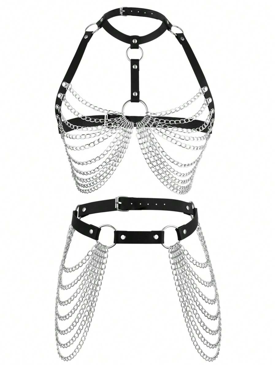 2 件/1 件女士全身皮革束带，腰带服装装饰内衣身体配饰，适合情侣情人节日常穿着