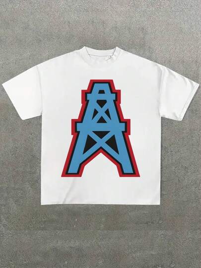 Plus Size Men's,Vintage Estate Houston Oilers Football ,(1 Pcs )100% Cotton Casual Printed T-Shirt,Crew Neck Short Sleeve,220g  Cotton T-Shirt,For Going Out,Gift,Summer,Unisex