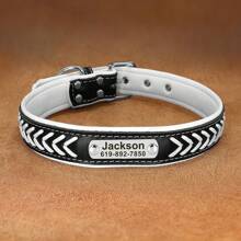 Personalized PU Braided Dog Collar, Solid Color, Customizable With Engraved Nameplate, Adjustable, Suitable For Small And Medium Dogs