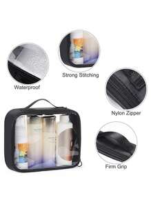 3pcs Clear Zipper Beauty Set Makeup Bag Transparent PVC Cosmetic Bag Portable Travel Organizer Waterproof, Toiletry Bag, Travel Bag, Purses For Women, Cruise Essentials, Bathroom Storage, Travel Essentials Women Travel Accessories Travel Must Haves - Black - View 4