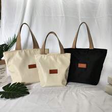 New Nylon Lunch Bag Tote For Women, Work Bento Organizer Maternal Soft Bag, Zippered Waterproof Hand-Held Casual Handbag - Black - View 2