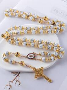 GO2CJBEADS 1pc Casual Catholic 10mm 59pcs Crystal Rhinestone Beads Golden Cross Necklace, Glass Rhinestones Clay Disco Ball Beads Catholic Jewelry Cross Pendant Long Sweater Chain Necklace - Z0020S - View 12