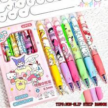 Sanrio Sanrio License 6pcss/Box My Melody & Hello Kitty & Kuromi & Cinnamoroll & Pochacco Gel Blue Pen With Large Capacity Pen Case Set - Cute Cinnamon Dog And Friends Themed Erasable Cute Pens, Erasable Ink, Made Of Plastic, Animal Design - Sanrio Characters Back To School Supplies School Essentials