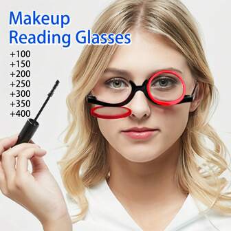 cabecade 化妆老花镜 翻转老花镜 透明镜片老花镜 老花镜 +1.0 至 +4.0，非常适合化妆