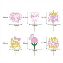 6 件母亲节蛋糕装饰，“最好的妈妈”、“我爱妈妈”蝴蝶图案，派对蛋糕装饰，母亲节生日派对甜点用品 - 彩色 - 查看 2