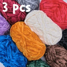 3 Packs 300g (100g*3) High Quality Velvet Chenille Yarn, Soft & Fine Texture, Skin-Friendly & Warm, Non-Shedding, Suitable For Knitting Sweaters, Coats, Slippers, Hats And DIY Handicrafts - 3-pc - View 1