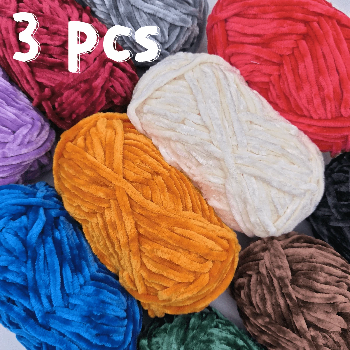 3 Packs 300g (100g*3) High Quality Velvet Chenille Yarn, Soft & Fine Texture, Skin-Friendly & Warm, Non-Shedding, Suitable For Knitting Sweaters, Coats, Slippers, Hats And DIY Handicrafts - 3-pc - View 1