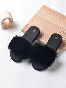 Pantofole di moda da donna comode in ogni stagione, con decorazioni in peluche, ciabatte con fascia singola, sandali da donna per primavera ed estate, tomaia e soletta in tessuto lavabile a mano, calzature da casa confortevoli