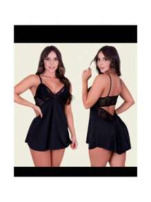 Sexy Lace Nightdress Backless Pajamas Comfortable Sensual Elegant Night - màu đen - Xem 3