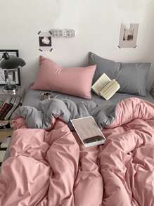 3 pièces Ensemble de literie de dortoir, comprenant 1 pièce housse de couette et 2 taies d'oreiller, en tissu ultra-doux rose et gris clair, lavable en machine (sans rembourrage)