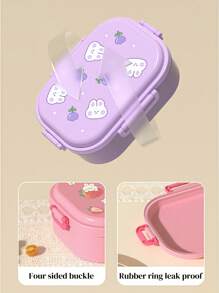 1pc Customized Name Text Cartoon Animal Bento Box With Divided Sealable Compartments, Portable PP Material Microwaveable Lunch Box, Exclusive Meal Container - Multicolor - View 9