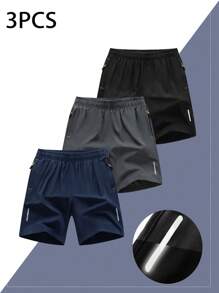 3 件男友风格男士运动短裤套装，速干透气抽绳松紧腰跑步健身短裤，适合沙滩和篮球