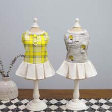 Spring/Summer New Lace Skirt, 25 Plaid Skirt, Pet Dress, Cat Princess Dress, Doll Dress, New Spring/Summer Versatile Striped Dress, Dog Clothes, Teddy Outfit, Fashionable Princess Dress, Leash Buckle Printed Princess Dress, Small Animal European And American Hot-Selling Casual Dress - Yellow - View 1