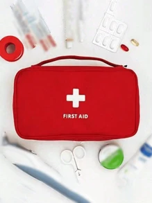 1 pieza Botiquín de primeros auxilios de viaje portátil, bolsa resistente al agua con parche bordado de cruz para almacenamiento de emergencias médicas, bolsa de medicamentos