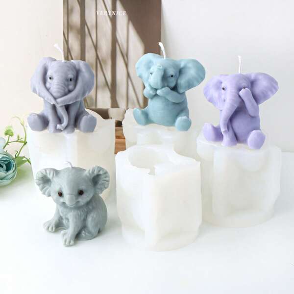 Molde de vela de silicone de elefante fofo, molde de sabão de coala 3D, artesanato de animais, decoração, gesso de resina, ferramenta para fazer sabão, molde faça você mesmo