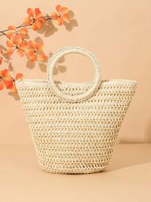 2pcs Spring/Summer Fashion New Straw Handbag & Handmade Bucket Hat Set - Multicolor - View 8