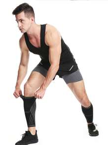 1pc AOLIKES Sports Running Basketball Soccer Shin Sleeve, Calf Compression Guard For Cycling, Football Warmth Gym Accessories Knee Support Sports Knee Pads Gym Knee Pads - Black - View 11