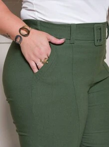 Women's Plus Size Capri Pants - Army Green - View 6