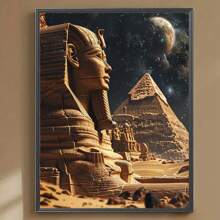 令人惊叹的 5D 钻石画套装 - 星空下的雄伟金字塔和狮身人面像，画布上的圆形宝石艺术，完美的礼物，墙壁装饰，埃及装饰 - 彩色 - 查看 10