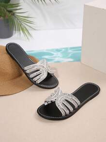 Sandalias planas informales para mujer, abiertas de punta redonda, antideslizantes, tipo chanclas, para usarlas en la playa o exteriores