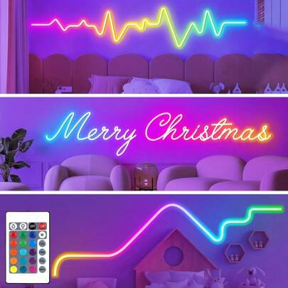 RGB 霓虹灯带，带 USB 电源、24 键遥控器、可调节亮度和颜色模式，非常适合情人节、派对装饰以及送给朋友或女朋友的礼物，派对装饰灯 | 充满活力的霓虹灯带 | 耐用的 LED 灯、房间装饰用品、家居装饰品、卧室装饰、生日、家居装饰