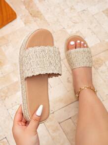 1 pieza Sandalias slip-on acolchadas talla grande para mujer, cómodas zapatos de mujer de nuevo estilo 2025