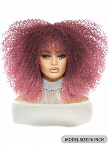 DZfirst 12-16英寸渐变粉色合成耐热卷发假发，带刘海，短款波波头假发，高密度时尚假发，适合日常佩戴 - 漸層粉紅色 - 查看 3