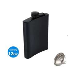 Potes de aço inoxidável de 8 onças (226,8 gramas) e 12 onças (340,2 gramas), à prova de vazamentos, finos e planos com funil (acabamento preto fosco), projetados para uso externo como bagagem de mão. Presente para o pai