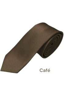 Premium Solid Plain Striped Slim Twill Tie - Coffee - View 2