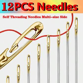 6/12/18pcs Side Hole Self-Threading Hand Sewing Needles, Multi Size For Elderly, Handmade Sewing Needles
