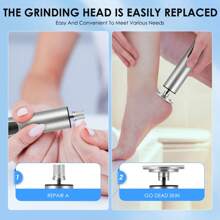 2-In-1 Rechargeable Foot File – 20pcs Replacement Frosted Pads | For Heel Calluses, Dead Skin & Nail Polish Removal - Silver - View 3