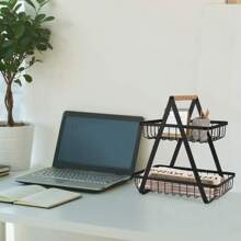 3 Tiers Storage Rack Multi-Purpose Fruit And Vegetable Basket Countertop Storage Shelf For Bathroom Home And Kitchen Organizer Detachable Double/Three-Layer Fruit And Vegetable Basket With Wooden Handle - Multicolor - View 4