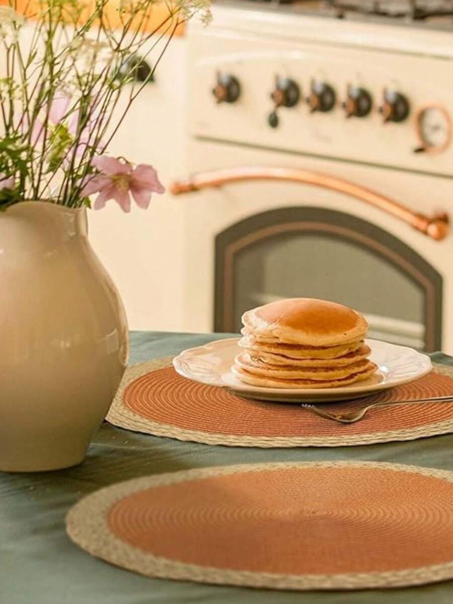 04 Units Placemat Rest 39cm Round With Decorated Cotton Edge Table Decoration 03 Colors - 鮭魚 - 查看 1