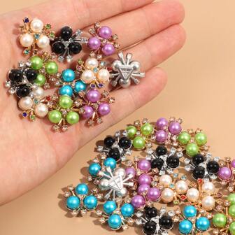 10 件装珍珠花形水钻纽扣闪亮水晶发夹 DIY 手工工艺品装饰衣服缝纫配件