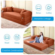 Compression Sofa - Convertible Floor Foldable Sofa Bed - With 2 Pillows, Corduroy, Queen Size - Bụi hồng - Xem 4