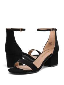 Women Wide Fit Low-Chunk Low Heel Pump Sandals Classic Open Toe Ankle Strap Heeled Sandals With Adjustable Buckle For Daily Work Wedding Party - 黑色 - 查看 4