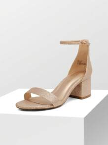 Women Wide Fit Low-Chunk Low Heel Pump Sandals Classic Open Toe Ankle Strap Heeled Sandals With Adjustable Buckle For Daily Work Wedding Party - 金色 - 查看 4