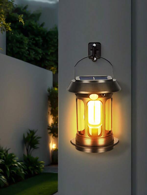 1 szt. Zasilana energią słoneczną lampa ścienna z żarnikiem wolframowym, lampa wisząca na energię słoneczną, przenośna lampa słoneczna, oświetlenie kempingowe na energię słoneczną, światło z czujnikiem ruchu, zasilana energią słoneczną ozdobna lampa wisząca do domku ogrodowego, odpowiednia do ogrodu, domu, willi, oświetlenia podwórka, oświetlenia zewnętrznego do ścieżki, podwórka, patio