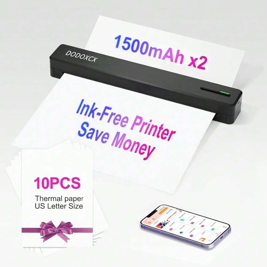 Portable Printers Wireless For Travel, Portable-Thermal-Bluetooth-Inkless-Printer Support 8.5" X 11" US Letter&Legal,A4&,A5,With 10 Pcs Folded Thermal Paper,Compatible With Android,IOS Phone&Laptop - 1 - View 1