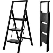 Foldable Heavy Duty Step Ladder With Handrail Sturdy Stepladder For Home, Kitchen Library (Max Load 250kg) - Black - View 5