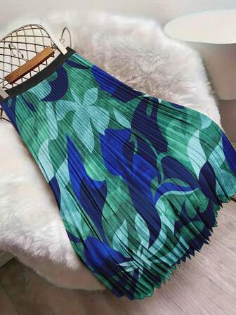 秋冬新品上市！蓝绿色高腰百褶裙，垂坠显瘦中长A字裙，法式复古风，通勤约会日常百搭，适合多种场合，展现亲和气质，时尚女装半身裙