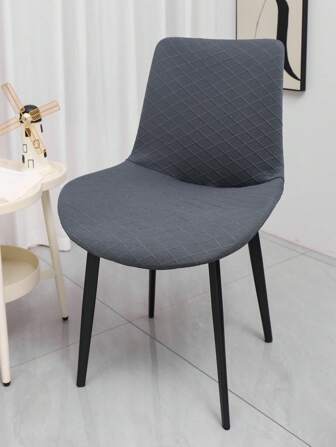 深灰色纯色提花弹力一体式弧形椅套，防污化妆椅套，餐厅靠背一体式现代北欧ins凳子套，家用凳子套