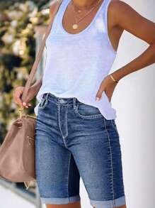 Women's Fashionable Casual Denim Shorts, Spring/Summer - Blue - View 4