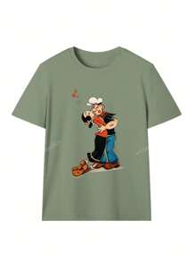 Camiseta casual de manga corta con cuello redondo y gráfico de Popeye para mujer, de uso versátil y de moda para uso diario en primavera/verano