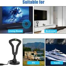 4K 1080P 数字高清电视天线，带 DTMB 高清电视双信号放大器，专利吸盘天线 - 黑色 - 查看 4