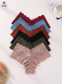 6 PCS Women's Sexy Lace Panties Mid Waist Seamless Briefs Tummy Control &Butt Lifter Stretch Underwear Stripe Lingerie