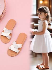 Girl Braided Open Toe Casual Fashion Slippers - White - View 1