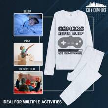 City Comfort Pyjama Long PJ Set Gaming Nightwear Comfy Loungewear Soft Sleepwear Gamer Gift - White - View 4